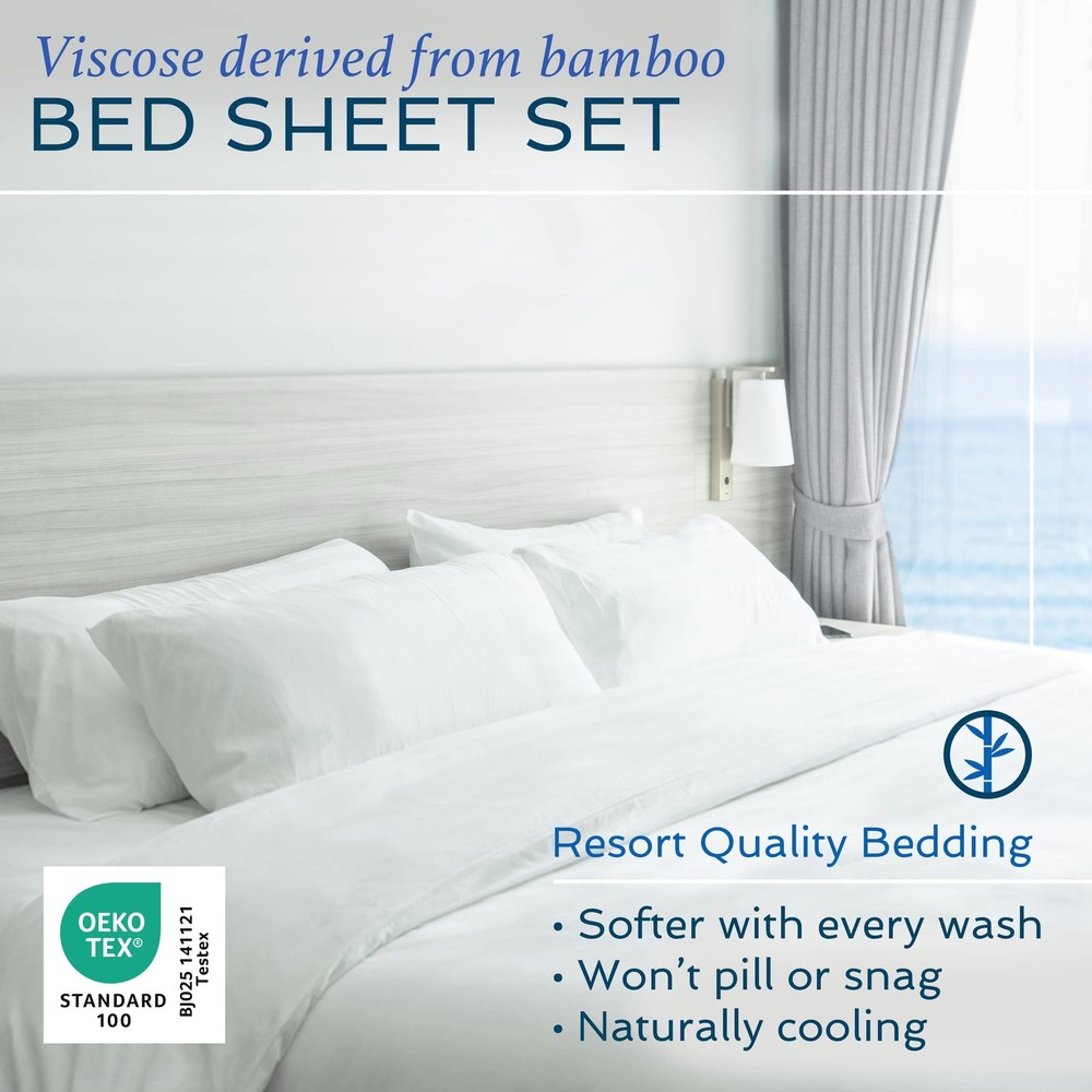 4 Piece Bed Sheet Set Full Size, 100% Viscose Derived from Bamboo Sheets Set ...