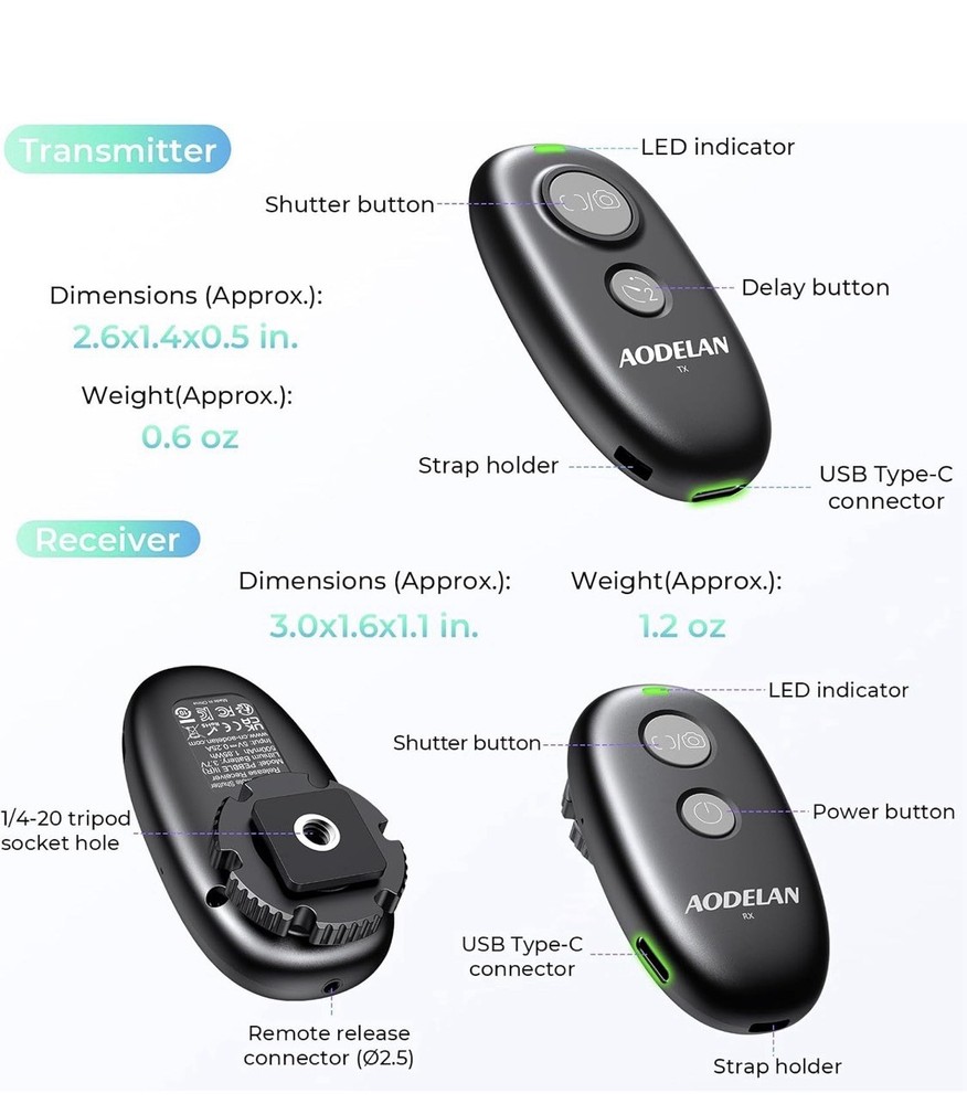 AODELAN Camera Remote Control | Wireless Shutter Release | for Sony Models