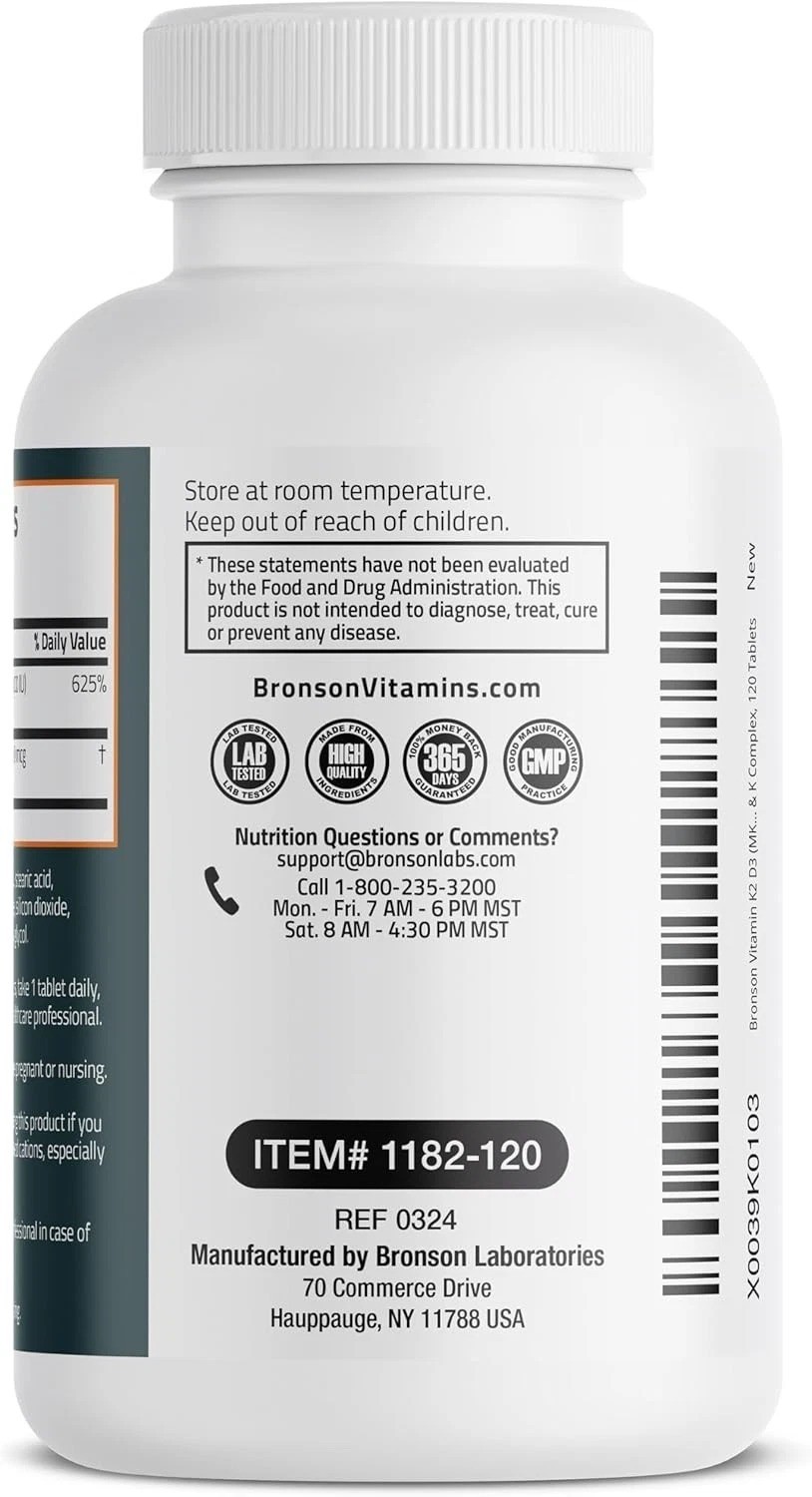 Bronson Vitamin K2 D3 (MK7) Supplement Non-GMO Formula 120 Count (Pack of 1)