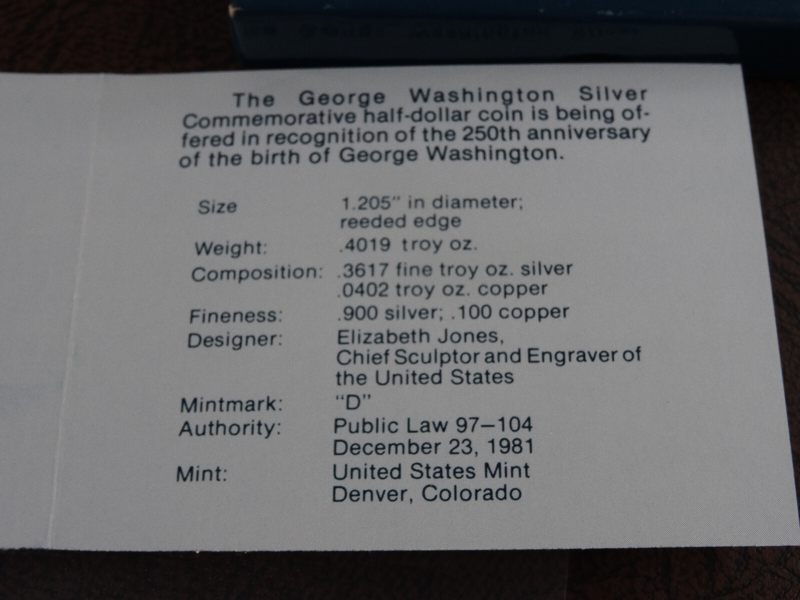 1982-D George Washington Commemorative Half Dollar BU Unc 50C 90% SIlver US Coin