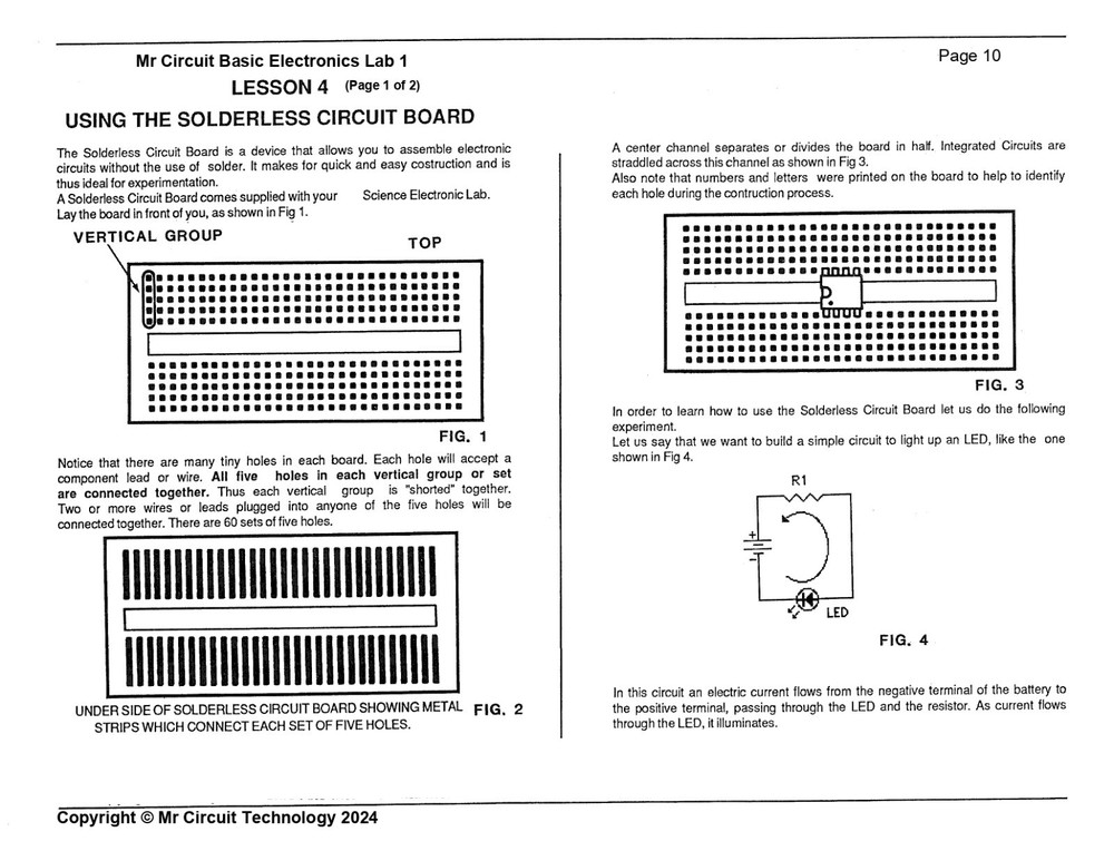 MC1-00 ** Mr Circuit Science ** Experiment Kit 4 Lessons & Solderless Ckt Bd