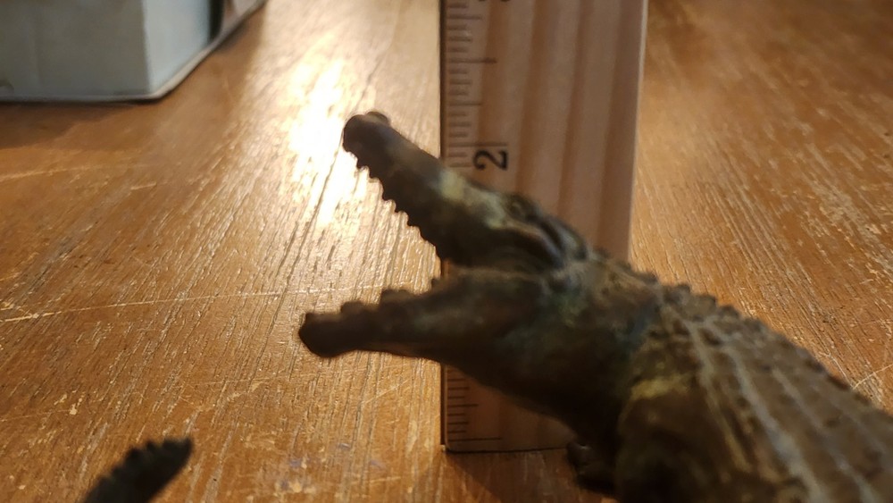 Solid Bronze Alligator Sculpture Great Patina - 5" Length