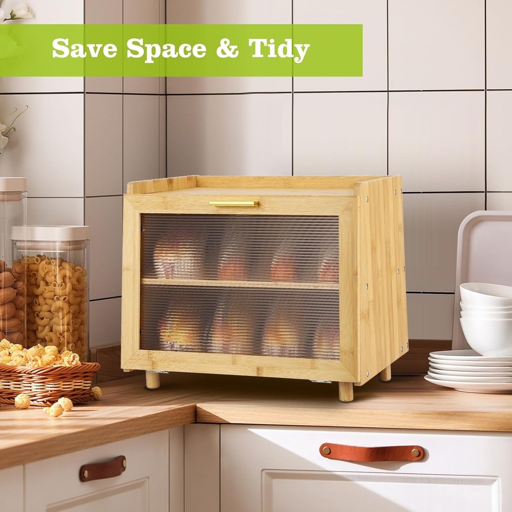 Double Layer Large Bread Box Bread Storage Container with Window Bread Holder