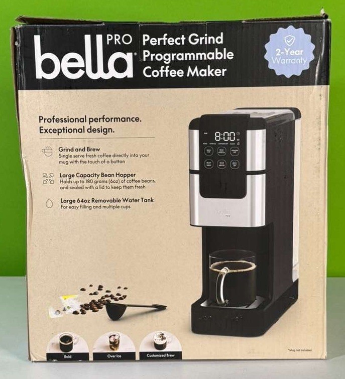 Bella PRO Perfect Grind Programmable Single-Serve Coffee Maker Built-in Grinder