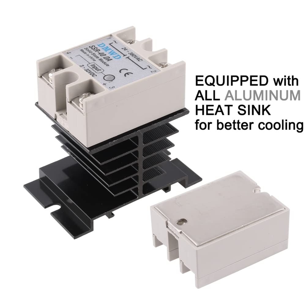 SSR-40DA Solid State Relay DC to AC (Input 3-32V DC Output 24-380V AC) with H...