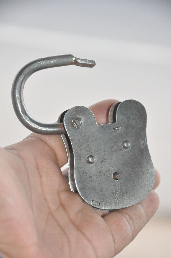 Vintage Iron Handcrafted Unique Shape Flat German Padlock