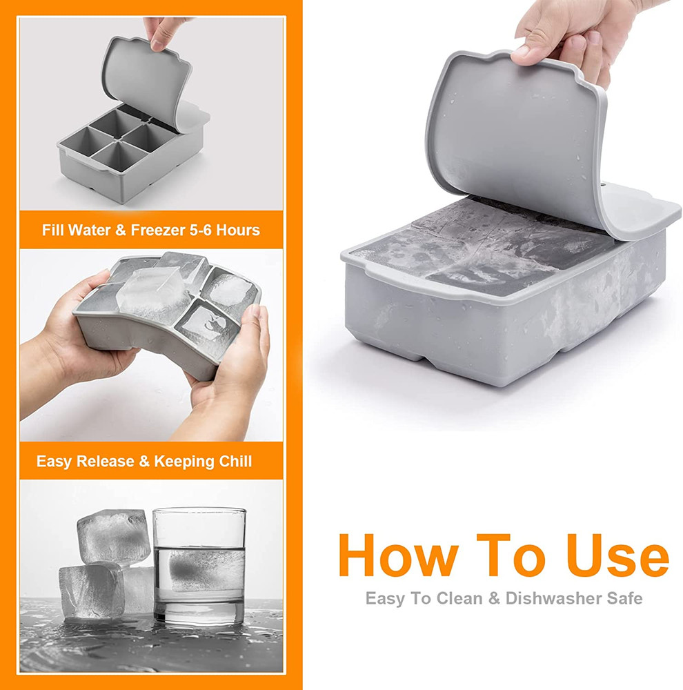 Large Ice Cube Tray with Lid Stackable Big Silicone Square Ice Cube Mold ✨1 Pack