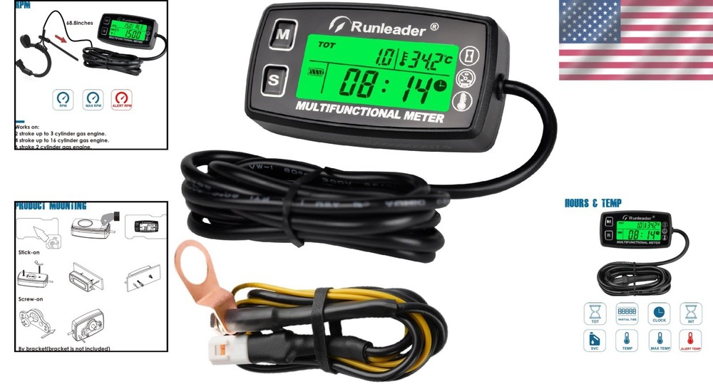 Advanced Digital Tach Hour Meter and Temperature Gauge for Efficient Engine Care