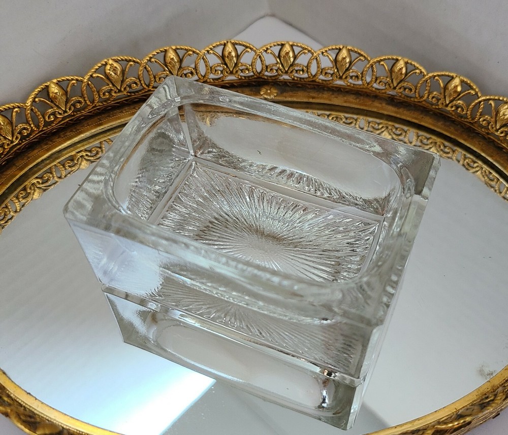 vtg CLEAR rectangular shape MASTER SALT CELLAR DIP OPEN MINT DISH Free Ship US