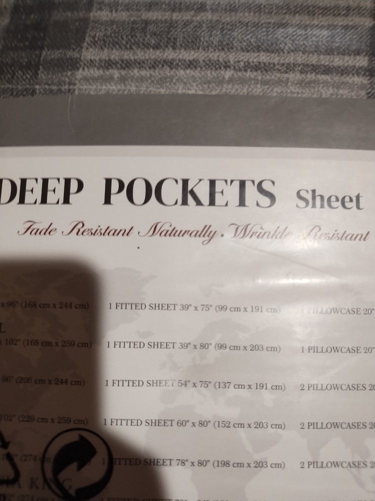 full/double deep pocket sheet set, gray plaid