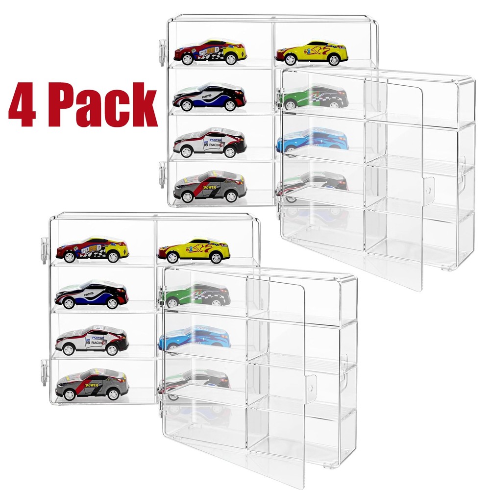 4Pack 1/64 Diecast 8 Car Display Case With Locking Latch Stackable Organizer Box