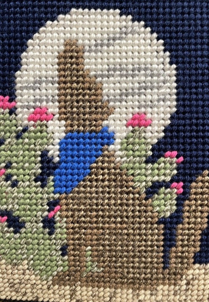 VTG Needlepoint Plastic Canvas Wolf Howling Desert Cactus Completed Handmade