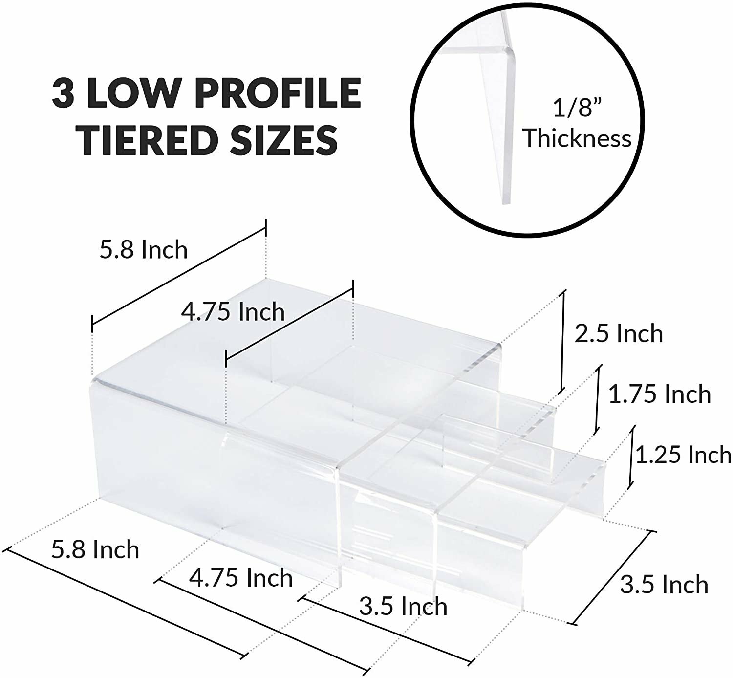 ​​[3-Set] SimbaLux® Acrylic Display Risers Clear Stand Medium Low Profile Tiered