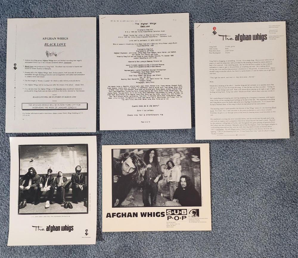 Afghan Whigs Press Kit "Black Love" 1996 w/ 2 Photos + Bio Elektra Sub Pop - NM