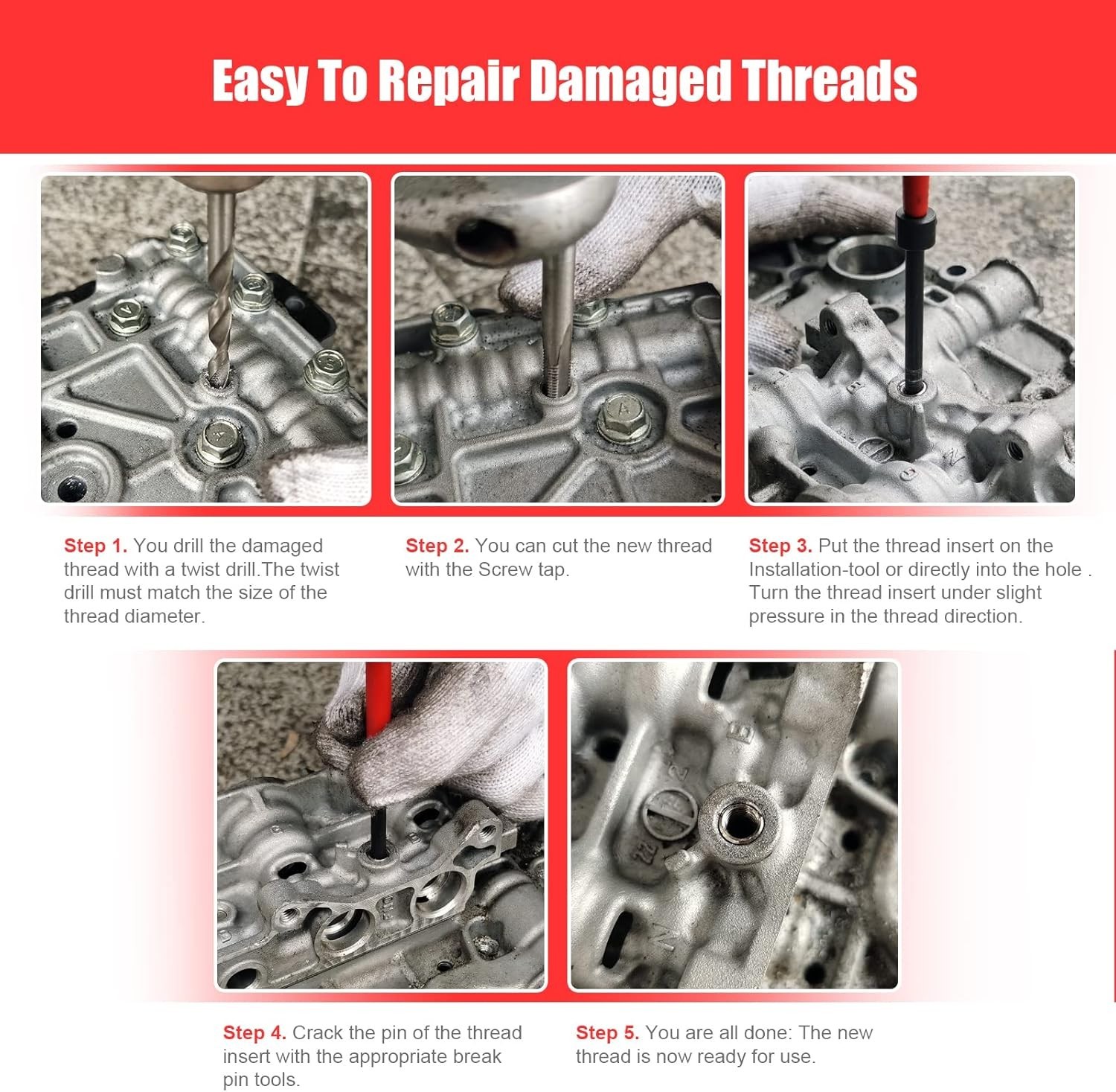 1/4-20 inch Thread Repair Kit, HSS Drill Helicoil Repair Kit SAE