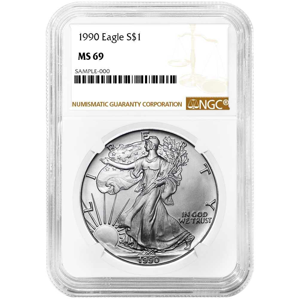 1990 $1 American Silver Eagle NGC MS69 Brown Label