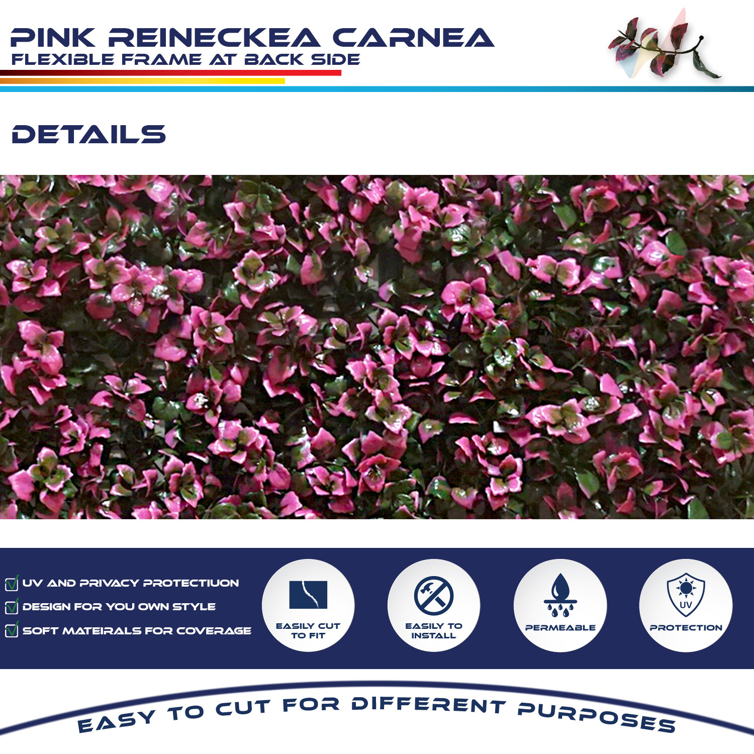 20"x20'' Artificial Pink Reineckea Carnea Mat Wall Hedge Decor Fence Panel Grass