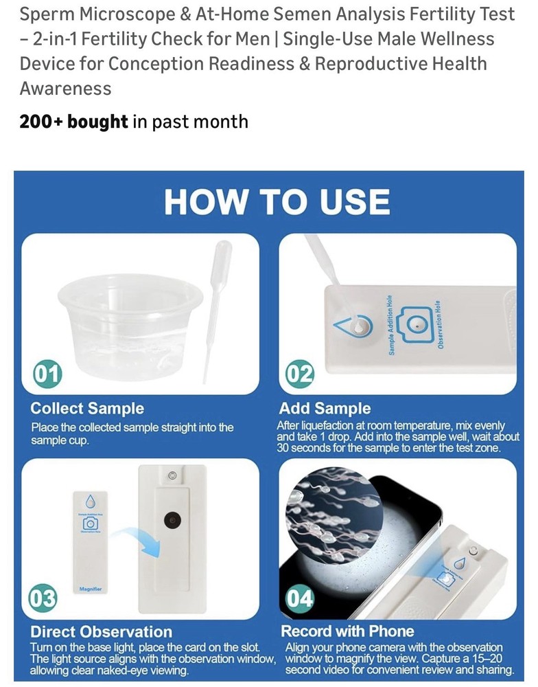 Sperm Concentration Test Kit At-Home Analog Semen Analysis with Cup & Device