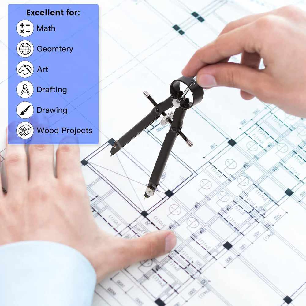 2Pcs Compass for Geometry, Professional Drawing Compass,Metal Compass, Circle