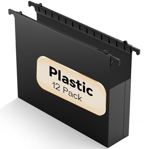 Plastic Extra Capacity Hanging File Folder Letter Size, 12 Pack Black