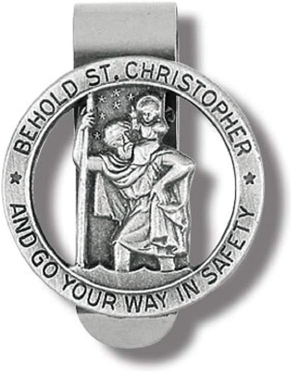 Saint Christopher Pewter Visor Clip - Travel Safely with Faith, Compact 3/8 Inch