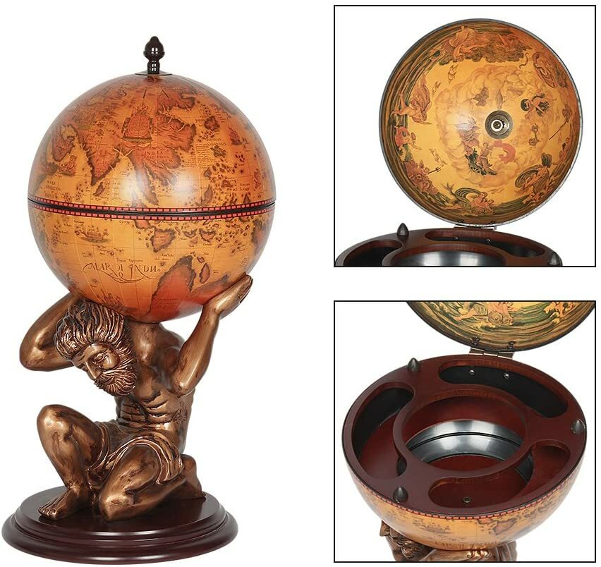 33" Globe Bar Wine Cabinet Atlas Wine Bar Stand Bottle Shelf Liquor Storage US
