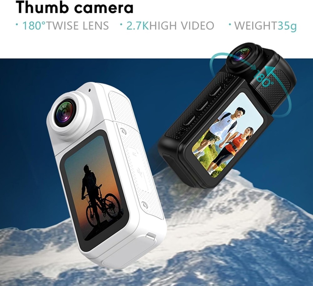Thumb Action Camera, 2.7K Tiny Portable Vlogging Camera with 180° Lens Angle