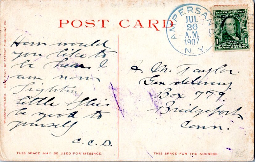 New York Ampersand 1907 blue doane 2/3  1889-1908  PC.