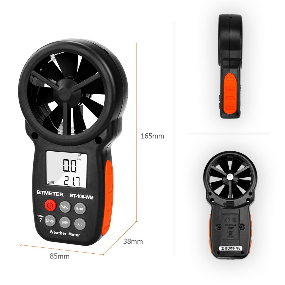 US BTMETER Wind Speed Meter Temperature Altitude Humidity Anemometer Barometer