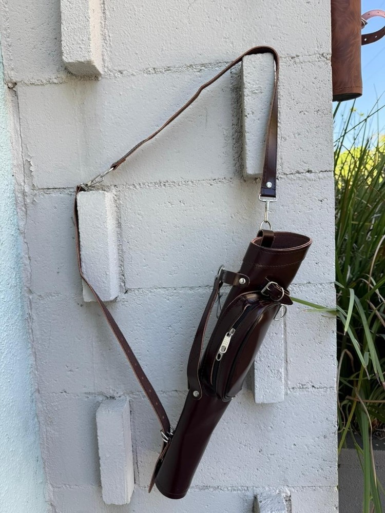Handmade Leather Archery Side & Back Quiver w/ Zipper Pouch Adjustable Strap