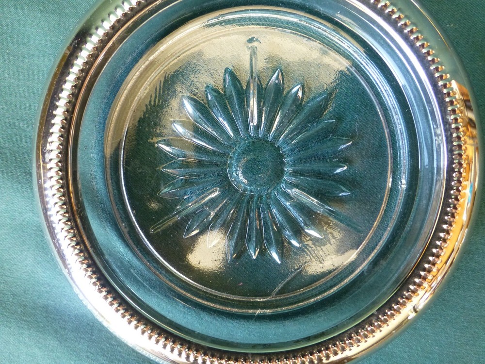 Two Leonard Silver Plated and Glass Coasters