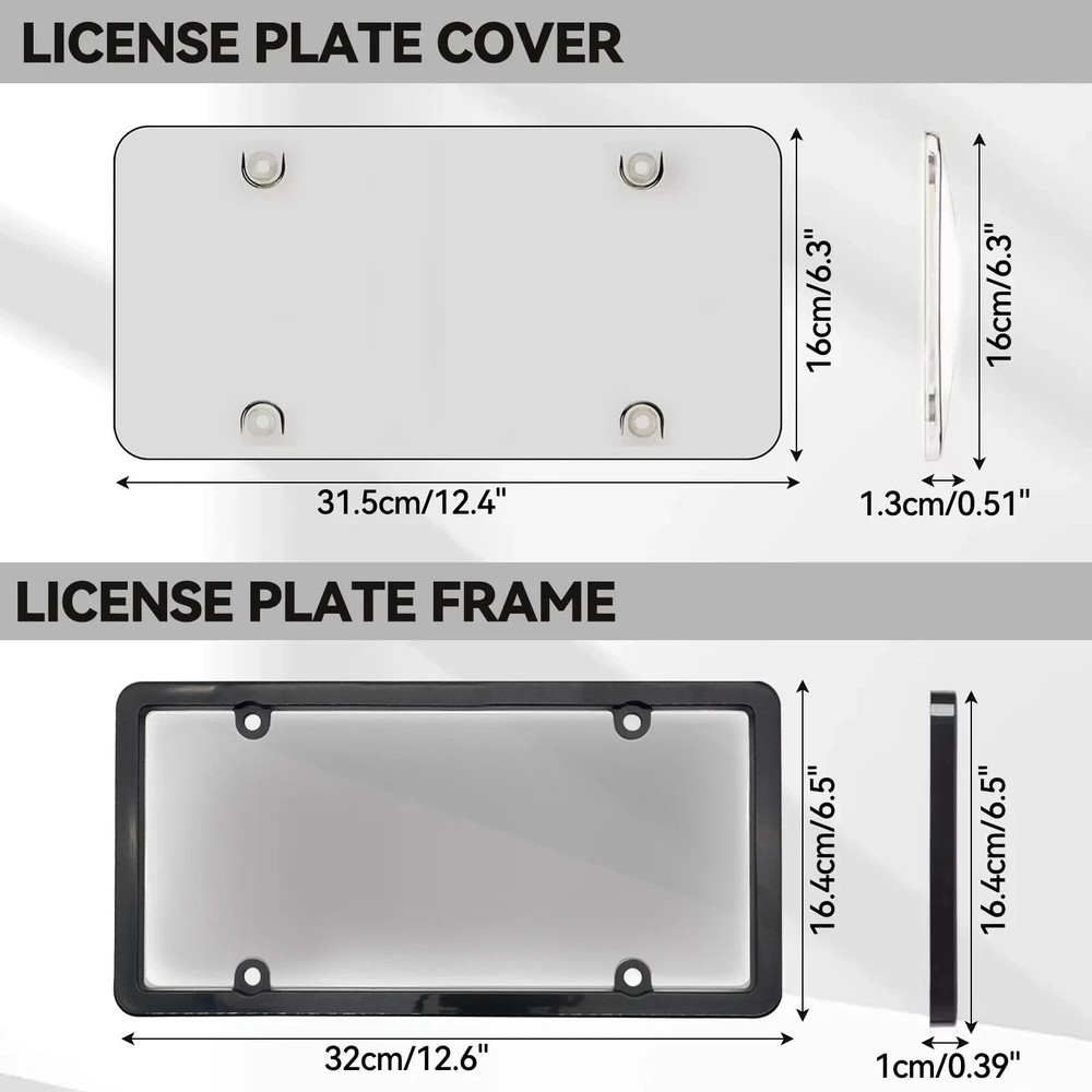 2X Unbreakable License Plate Covers+ Frames Auto Tag Shield Protector Front Rear