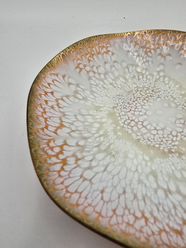 Enamel On Copper Dish 6 5/8” Wavy Signed