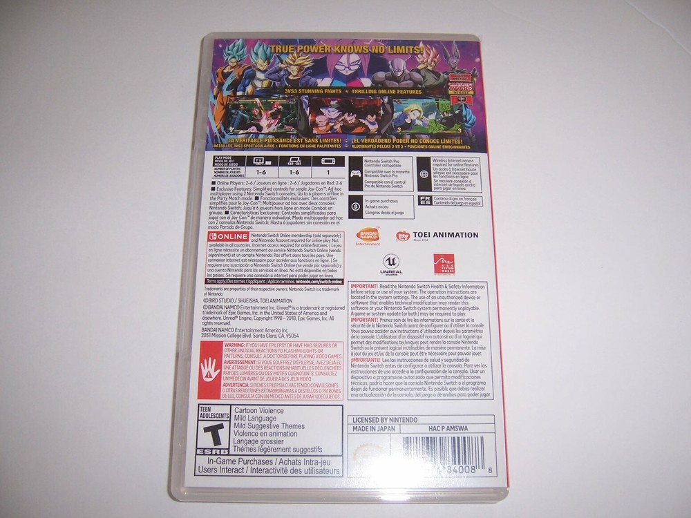 Original Box Case Insert Replacement Nintendo Switch Dragonball Fighter Z