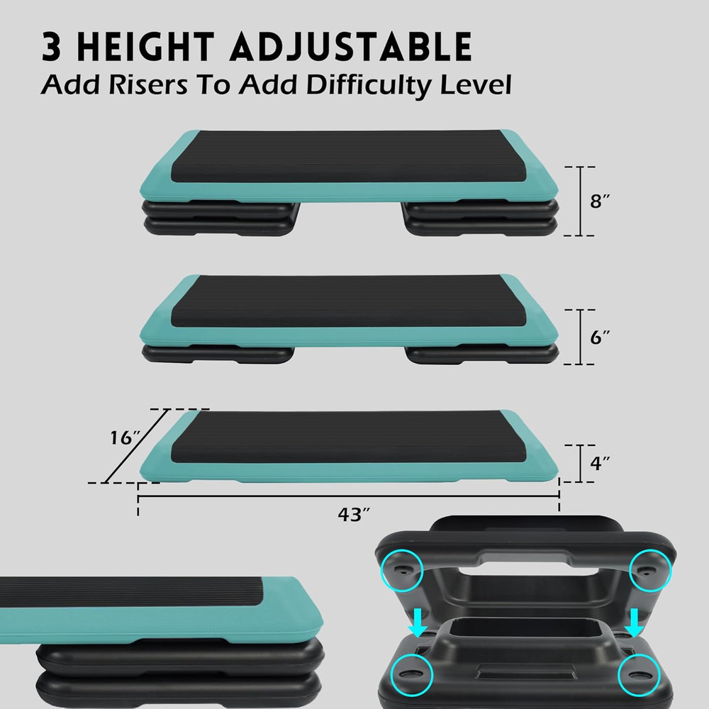 Step Aerobic Platform, Exercise Step with 5 Levels Adjustable Height, 4 Stackabl