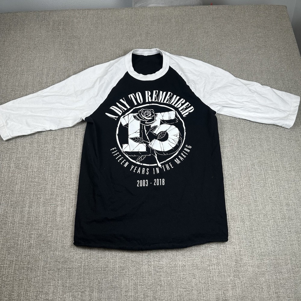 A Day To Remember Band 15 Years SMALL Rock ADTR Ringer Graphic Tee 3/4 Sleeve