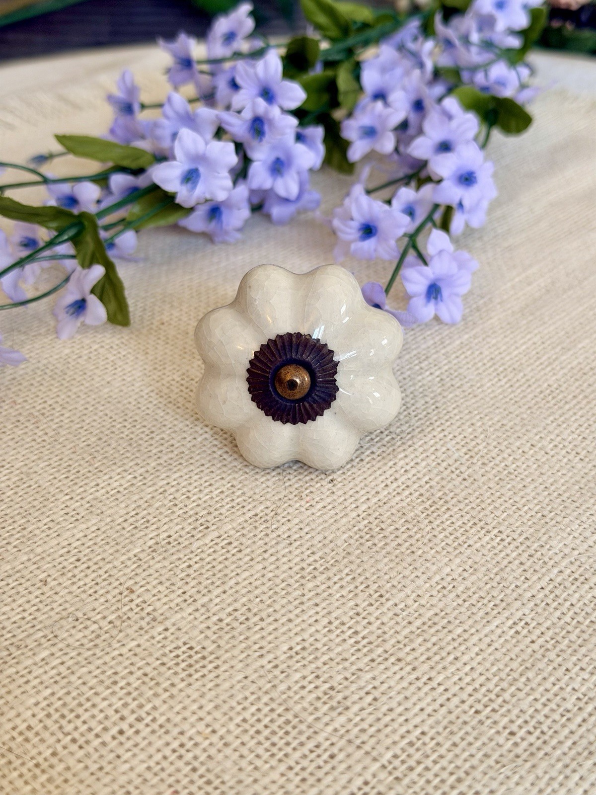 Large Ivory White Porcelain Cabinet Knobs Drawer Pulls Antique Crackled Design