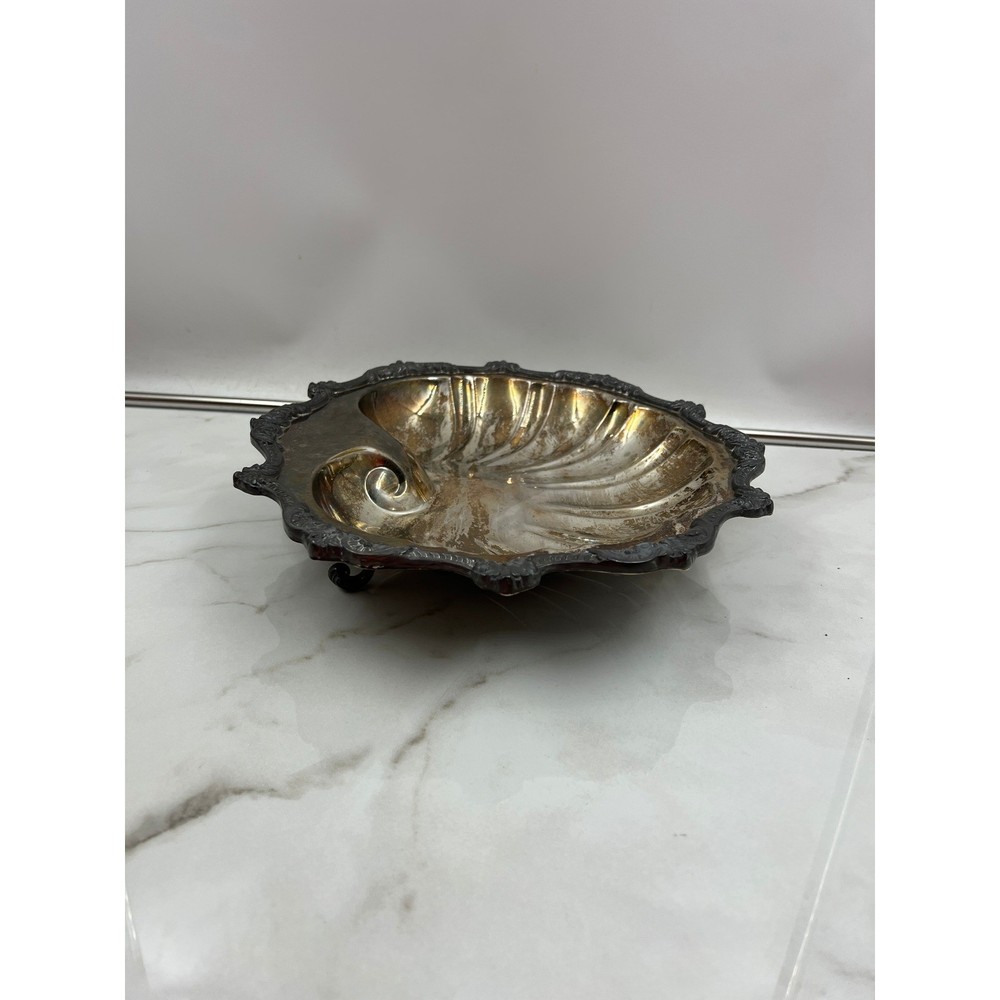 Vintage Silverplate Shell Serving Bowl Cachepot Footed Mid Century