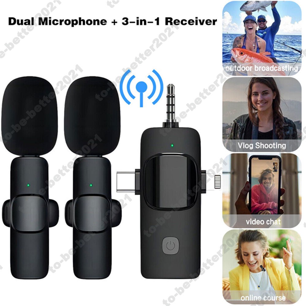 Wireless Lavalier Microphone Vlog Live Stream Mic For Phone Android iPhone ipad