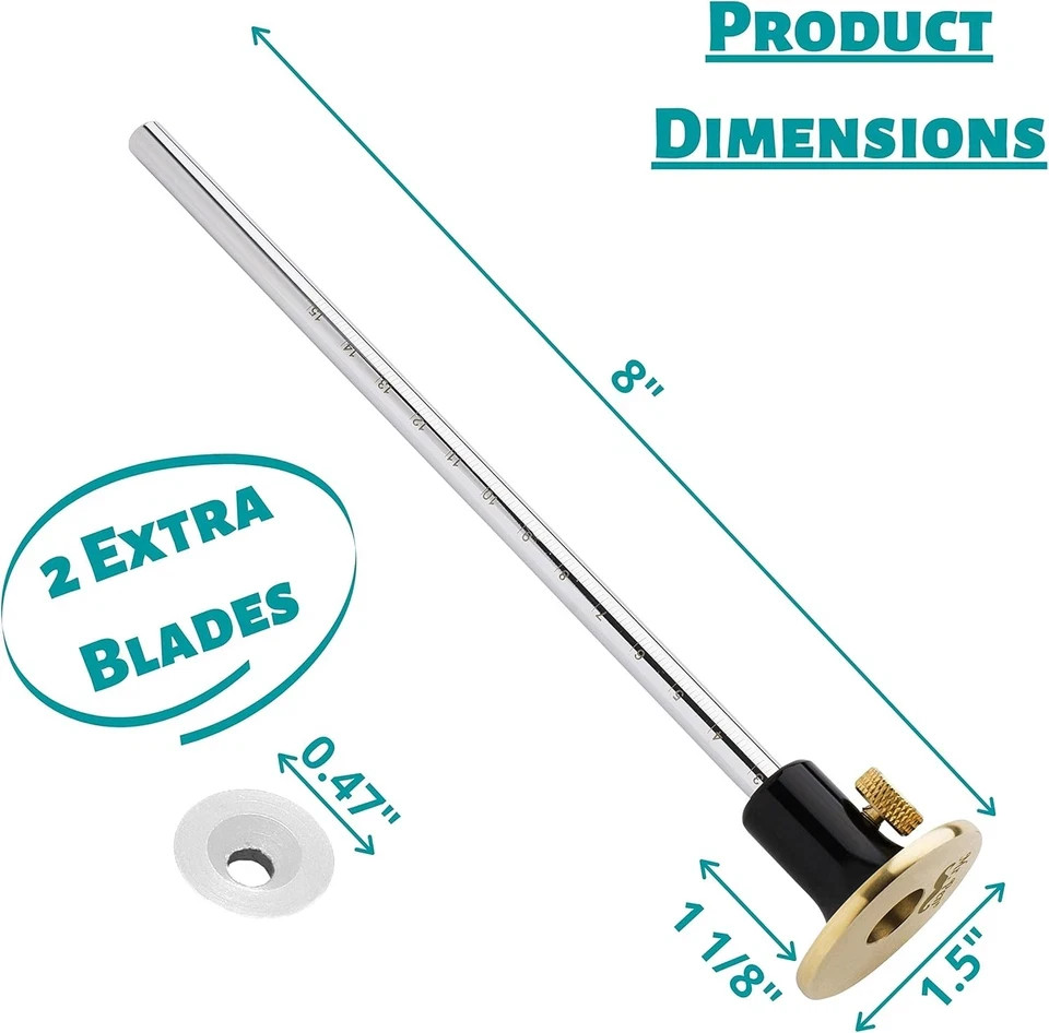 Wheel Marking Gauge, 2 Extra Blades, Laser Engraved Graduations, Solid Brass Fac