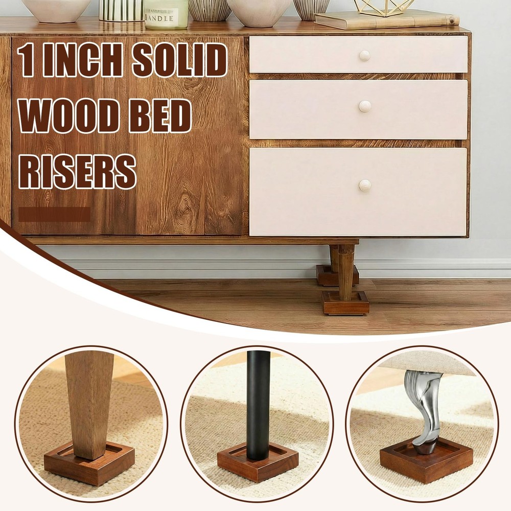 8 Pack Bed Risers Solid Wood Lifts Height Adjustable 1-4 Inch Walnut