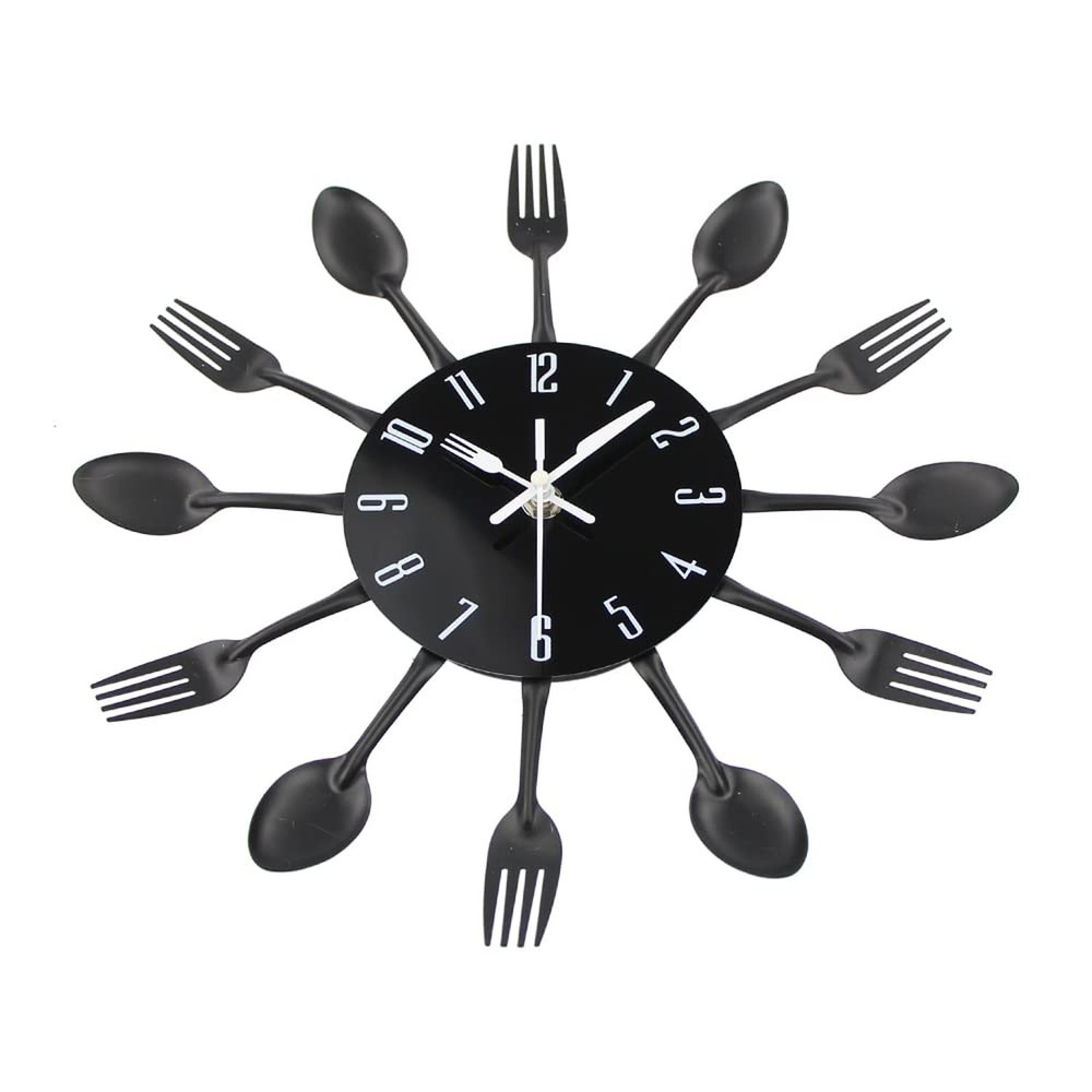 Timelike Kitchen Wall Clock, 3D Removable Modern Creative Cutlery Kitchen Spo...
