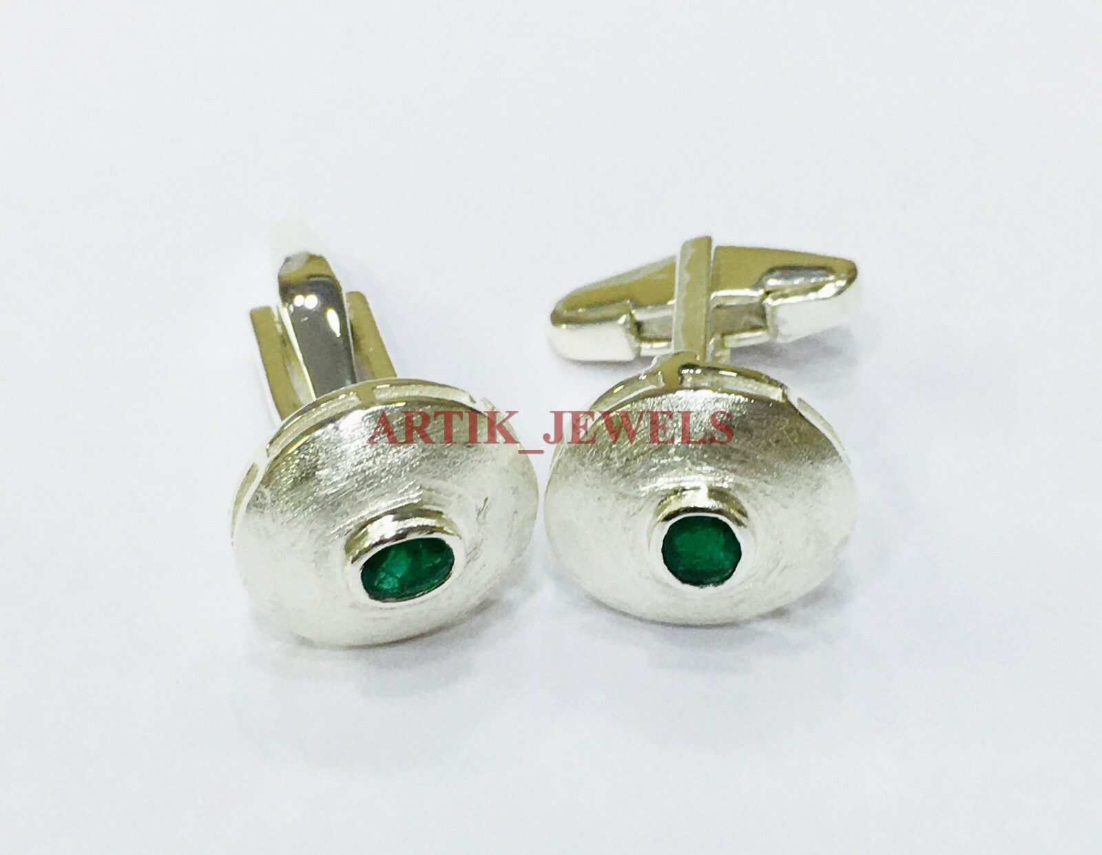 Natural Emerald Gemstone with 925 Sterling Silver Cufflink #2663