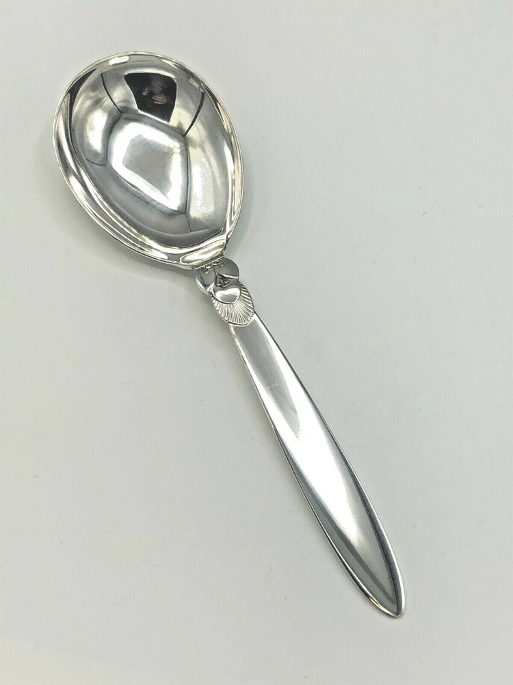 Cactus by George Jensen Sterling Silver egg shaped Serving Spoon 8"