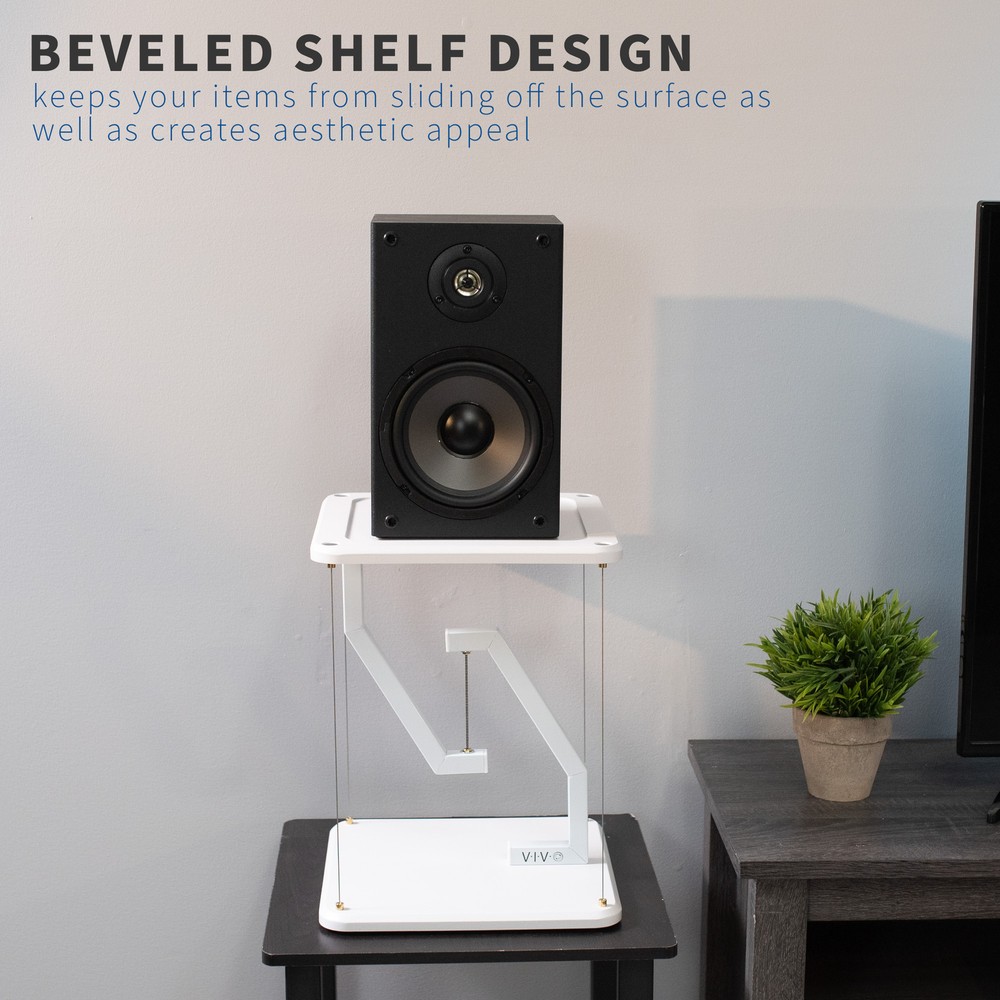 VIVO Universal White 12" Tensegrity Speaker Stand, Floating Tabletop Platform