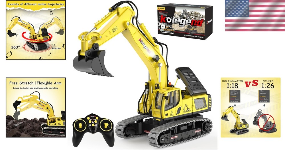 Full Function RC Excavator 16" - 11 Channel, Rechargeable Battery Power