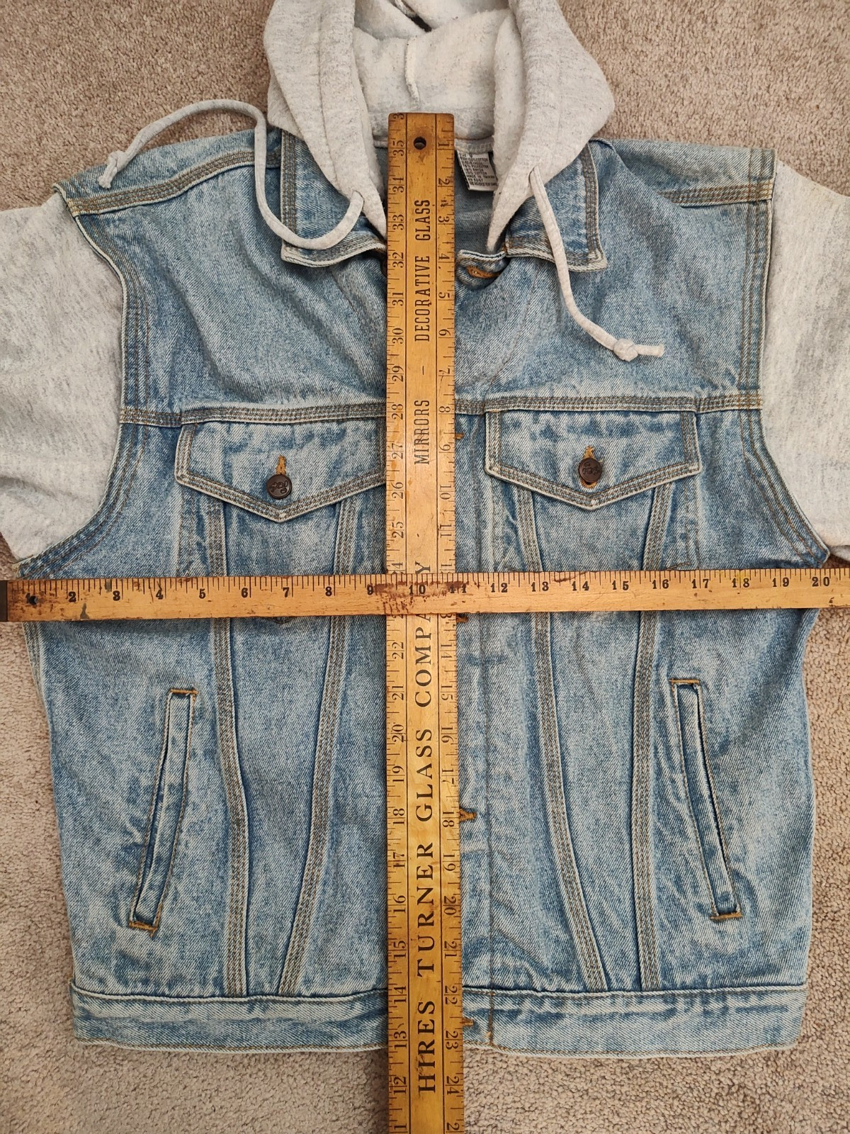 Disney Mickey Inc Jacket Small Denim Hoodie Trucker Embroidered Mouse VTG 90s