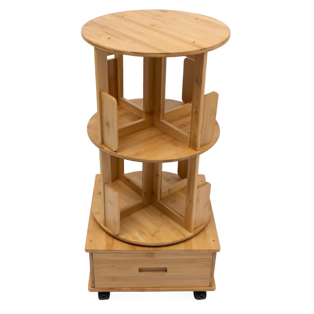 2 Tiers 360° Rotating End Table Nightstands Bedside Table Bookcase W/ Wheels