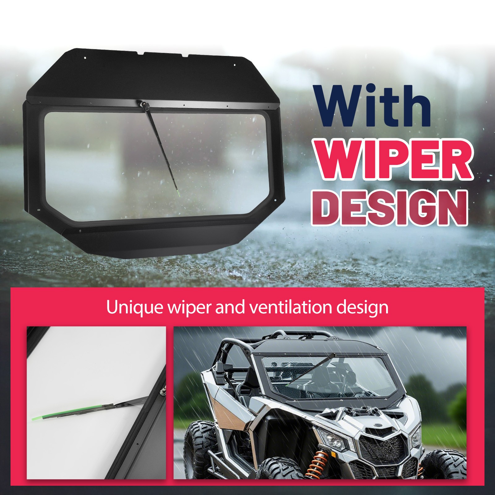 Glass Front Windshield w/ Wiper for Can-Am Maverick X3 DS Turbo 2017+ 18 19 ATV