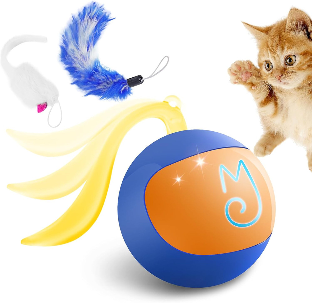 Interactive Cat Ball Toy Set, Fun Tracker, Automatic Rolling Chase Ball with Flu